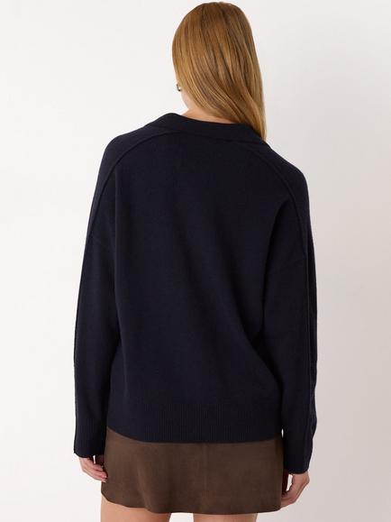 Whistles Wool Collar Neck Jumper - view 2, Navy