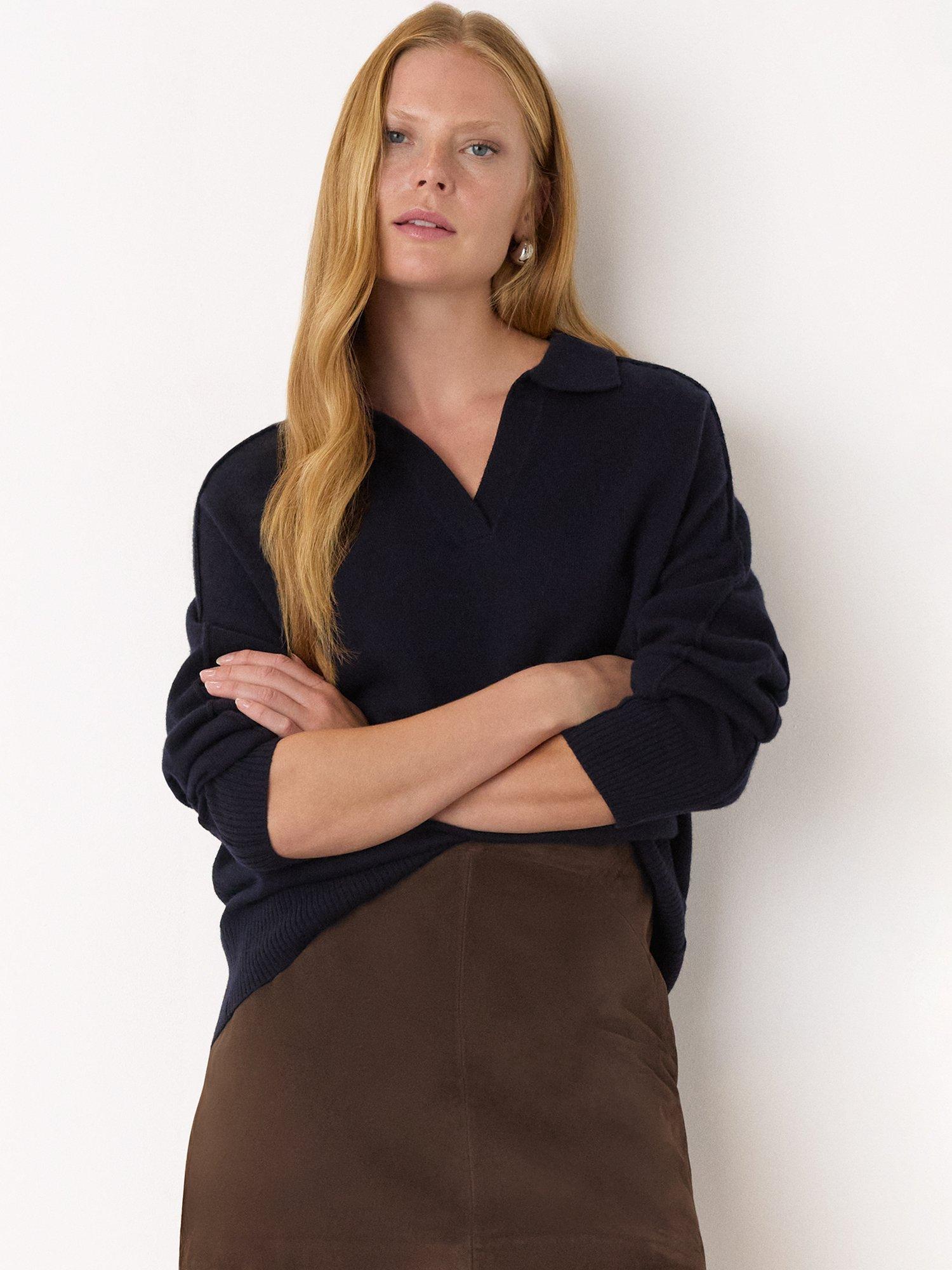 Product image 4 of 5, which shows Whistles Wool Collar Neck Jumper, Navy, XS