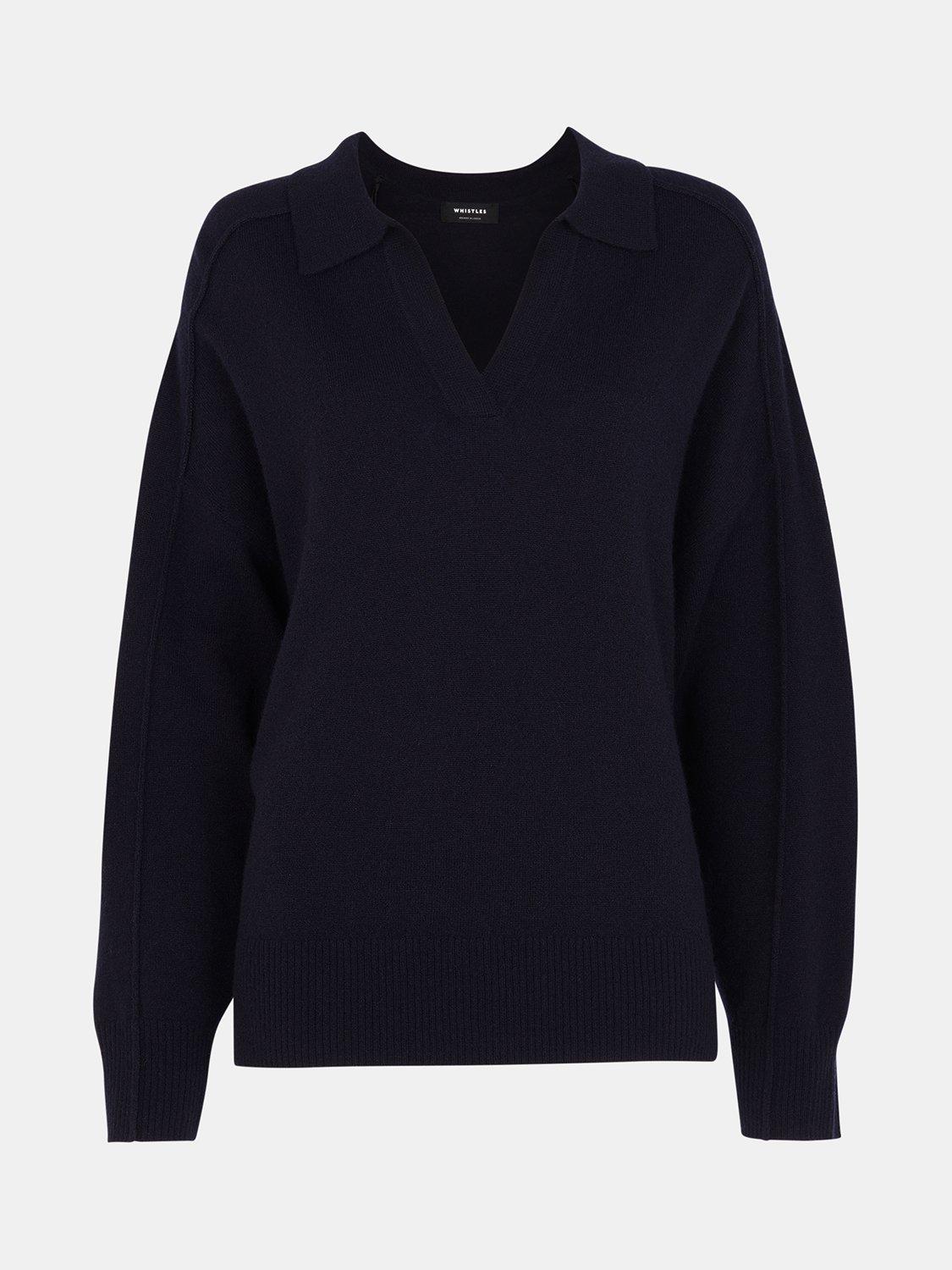 Product image 5 of 5, which shows Whistles Wool Collar Neck Jumper, Navy, XS
