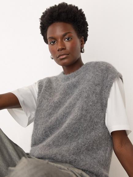 Whistles Wool Blend Cap Sleeve Crew Neck Knit Tank, Grey