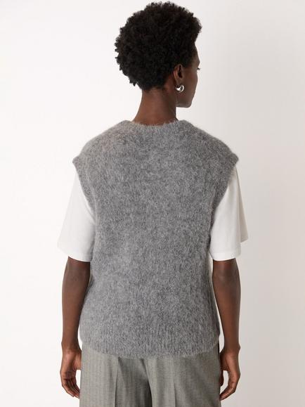 Whistles Wool Blend Cap Sleeve Crew Neck Knit Tank - view 2, Grey