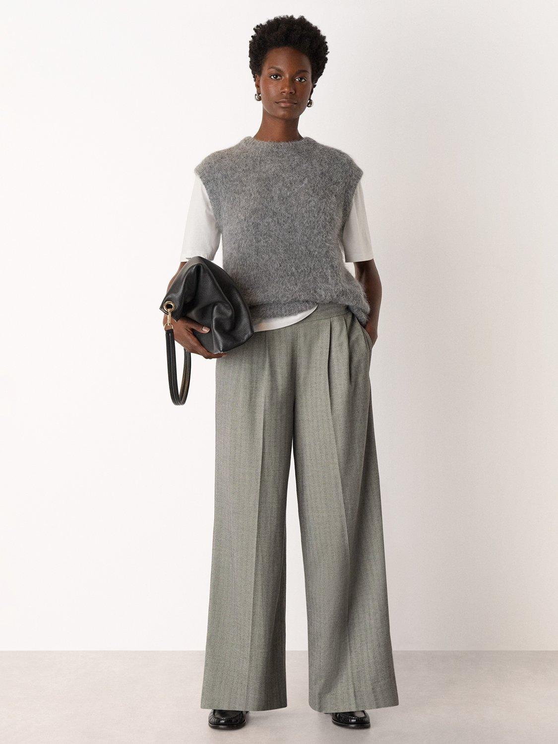 Product image 3 of 5, which shows Whistles Wool Blend Cap Sleeve Crew Neck Knit Tank, Grey, XS