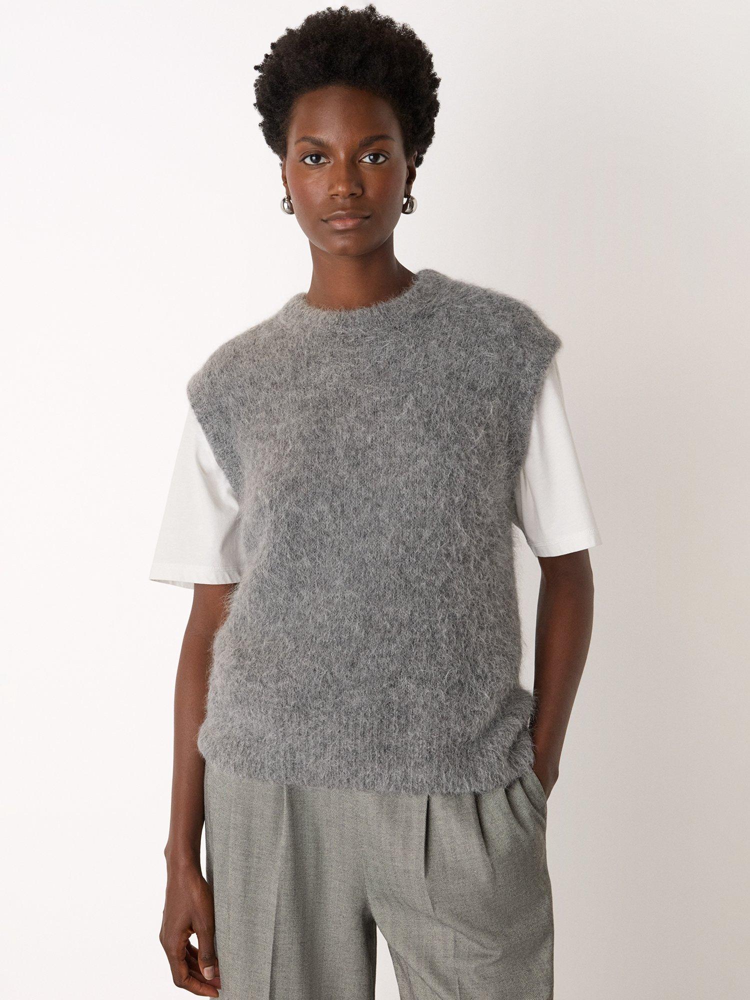 Product image 4 of 5, which shows Whistles Wool Blend Cap Sleeve Crew Neck Knit Tank, Grey, XS