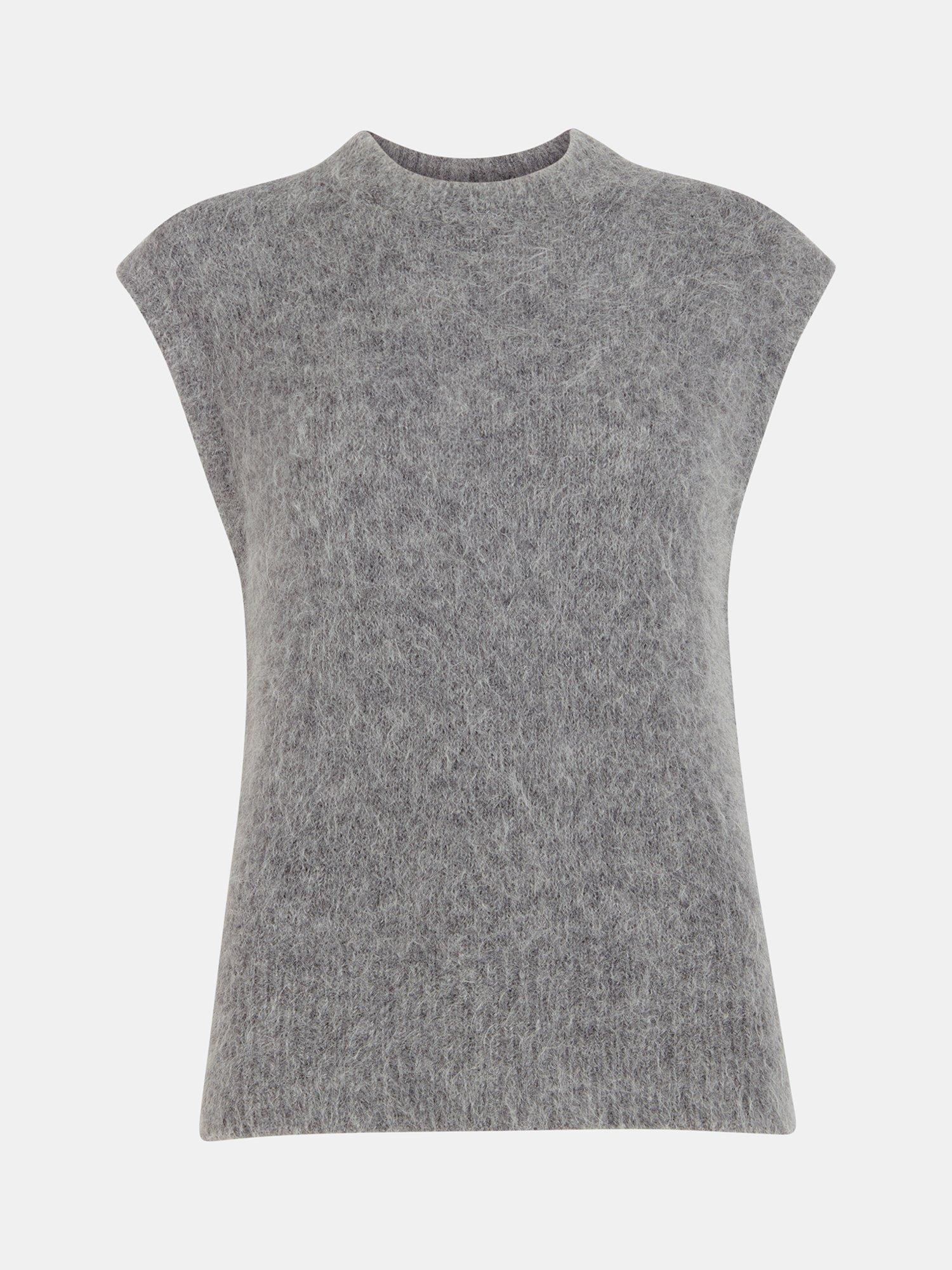 Product image 5 of 5, which shows Whistles Wool Blend Cap Sleeve Crew Neck Knit Tank, Grey, XS