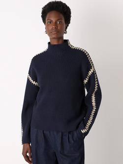 Whistles Blanket Stitch Wool Rich Jumper, Navy, Navy