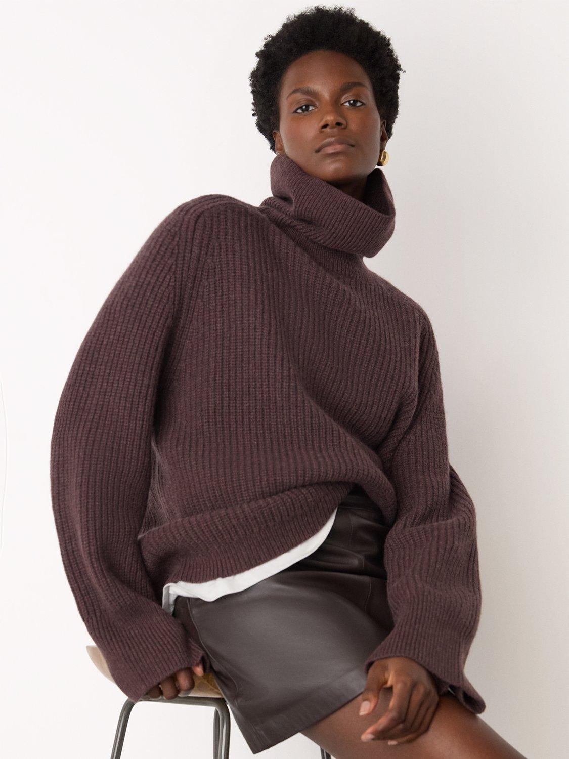 Product image 1 of 5, which shows Whistles Wool Roll Neck Jumper, Brown, XS