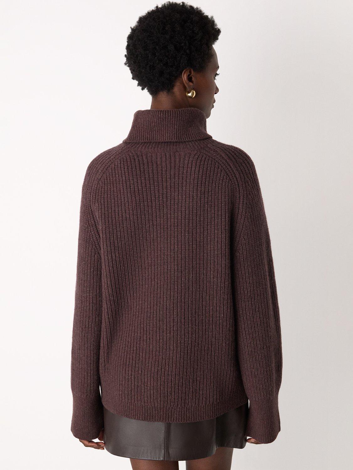 Product image 2 of 5, which shows Whistles Wool Roll Neck Jumper, Brown, XS