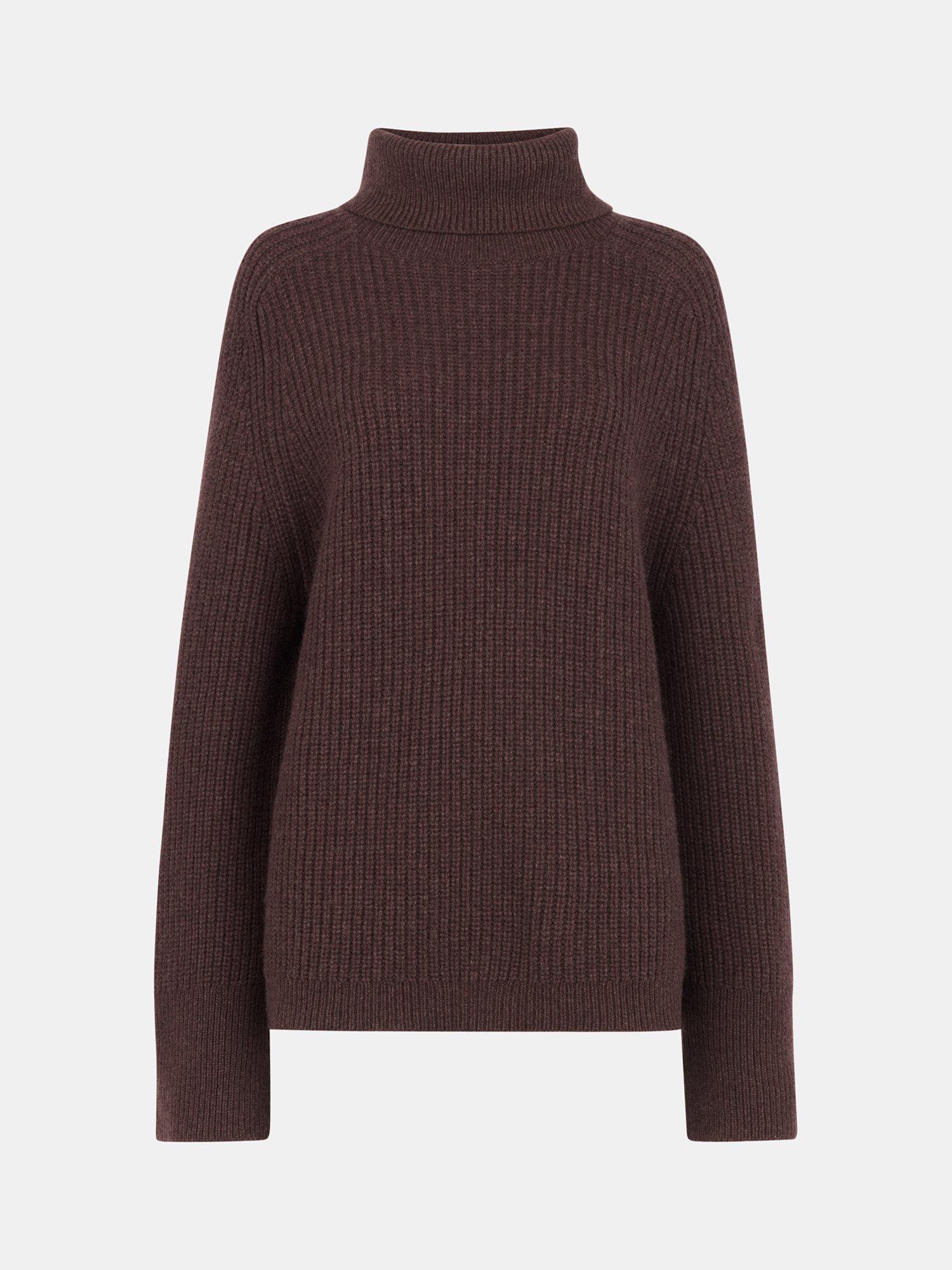 Product image 5 of 5, which shows Whistles Wool Roll Neck Jumper, Brown, XS