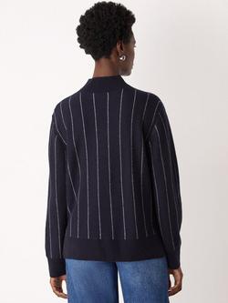 Whistles Wool Blend Stripe Long Sleeve Funnel Neck Jumper - view 2, Navy