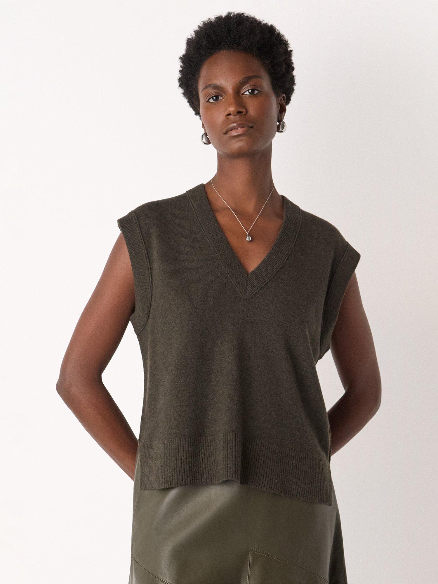 Product image 1 of 5, which shows Whistles V-Neck Pure Wool Tank Top, Khaki, XS