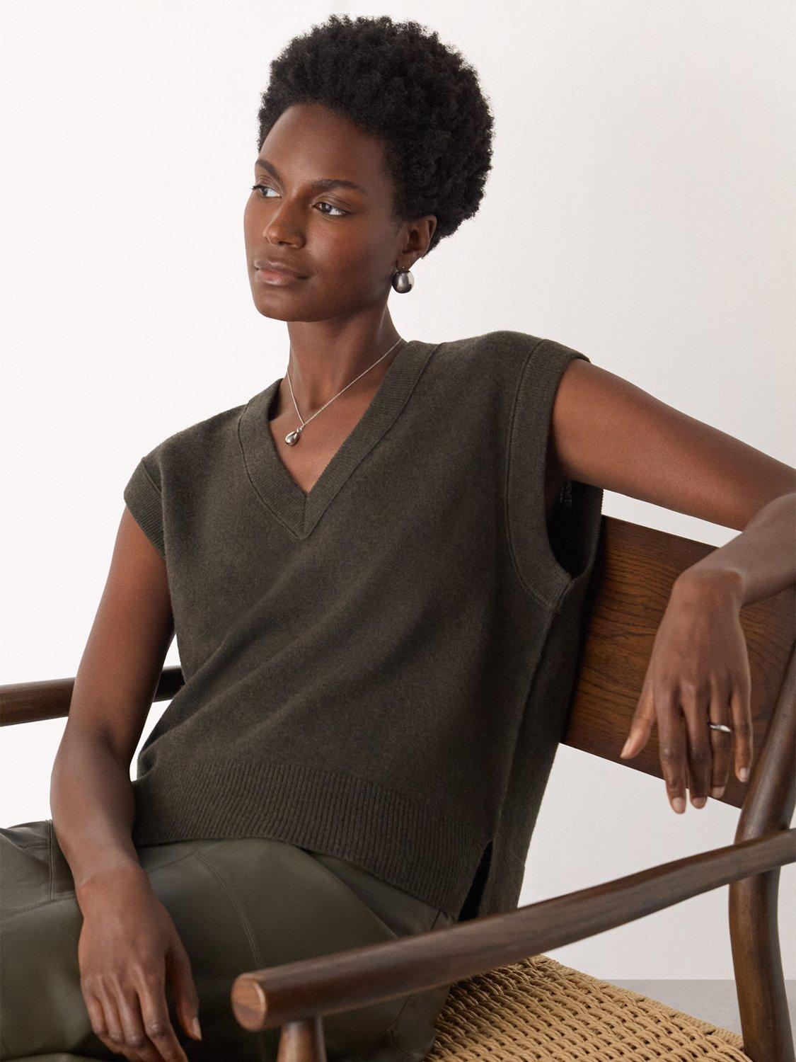 Product image 4 of 5, which shows Whistles V-Neck Pure Wool Tank Top, Khaki, XS