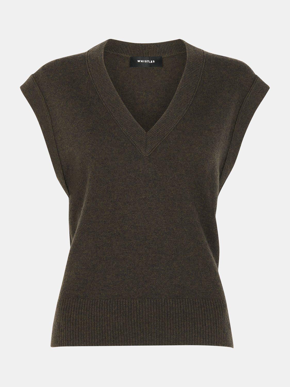 Product image 5 of 5, which shows Whistles V-Neck Pure Wool Tank Top, Khaki, XS