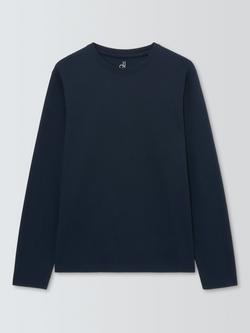 John Lewis Organic Cotton Long Sleeve Crew Neck Lounge Top, Blue Navy
