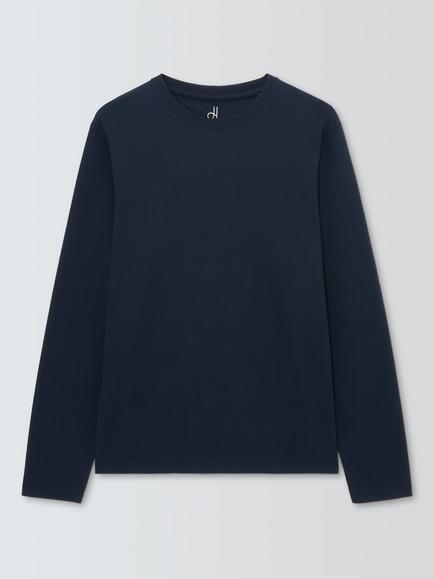 John Lewis Organic Cotton Long Sleeve Crew Neck Lounge Top, Blue Navy