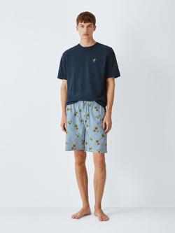 John Lewis Sunflower Organic Cotton Shortie Pyjama Set, Blue Navy, Blue Navy