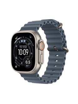 Apple Watch Ultra 3 GPS + Cellular, 49mm, Titanium Case with Ocean Band, One Size, Natural Titanium/Anchor Blue, Natural Titanium