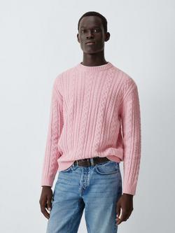 John Lewis Cable Knit Jumper with Merino Wool, Pink, Pink