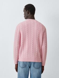 John Lewis Cable Knit Jumper with Merino Wool, Pink - view 2, Pink