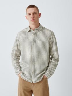 John Lewis Textured Check Cotton Regular Fit Shirt, Blue/Mustard Check, Blue/Mustard Check