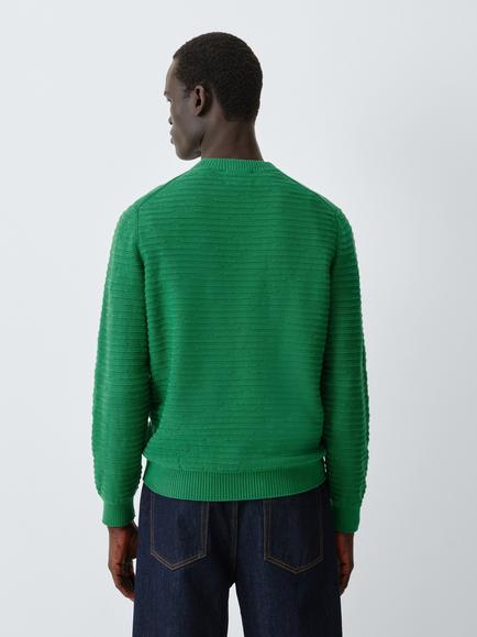 John Lewis Cotton Blend Broken Ottoman Knit Crew Neck Jumper - view 2, Green