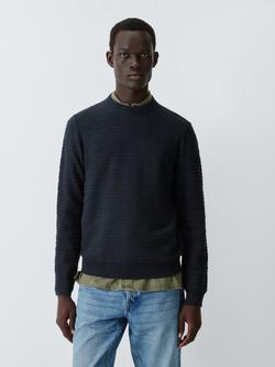 John Lewis Cotton Blend Broken Ottoman Knit Crew Neck Jumper, Navy
