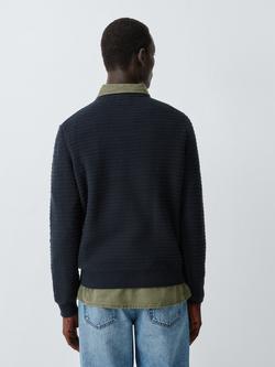 John Lewis Cotton Blend Broken Ottoman Knit Crew Neck Jumper - view 2, Navy