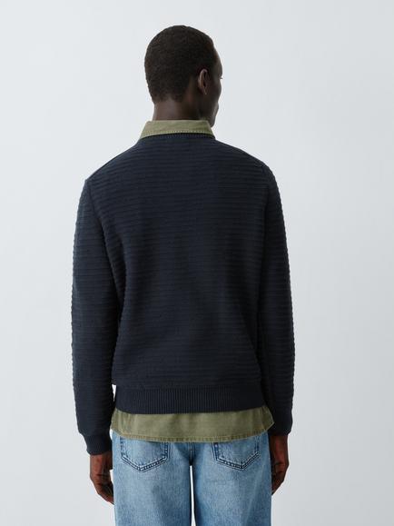 John Lewis Cotton Blend with Cashmere Broken Ottoman Knit Crew Neck Jumper - view 2, Navy