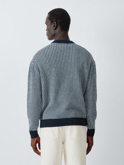 John Lewis 3 Colour Micro Stitch Wool Blend Crew Neck Jumper, Blues - view 2, Blues
