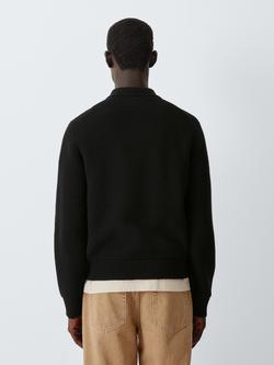 John Lewis Ottoman Knit Zip Through Jumper with Merino Wool, Black - view 2, Black