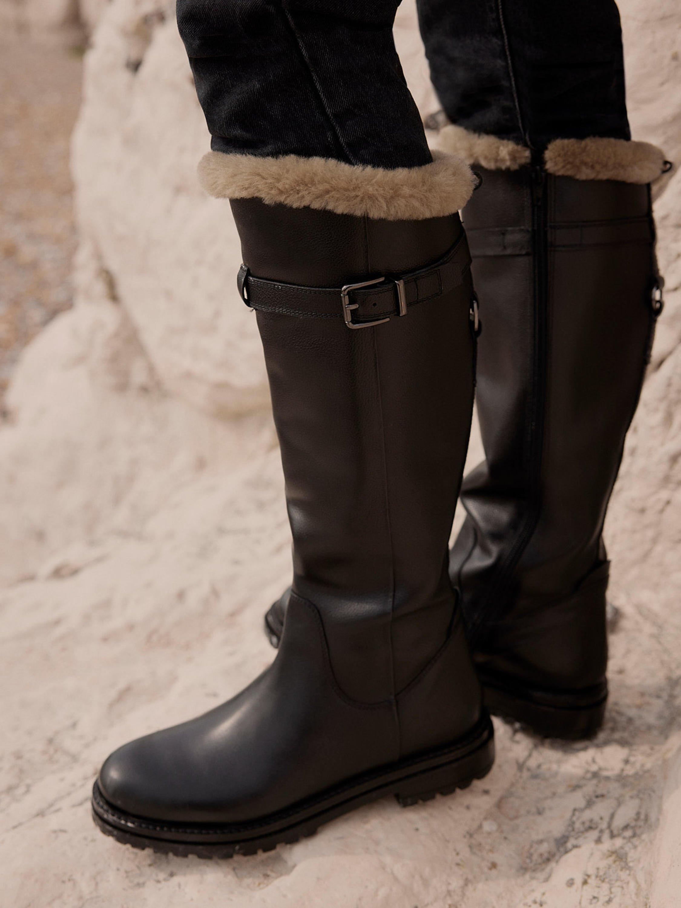 Product image 2 of 4, which shows Mint Velvet Leather Knee High Boots, Black, 7
