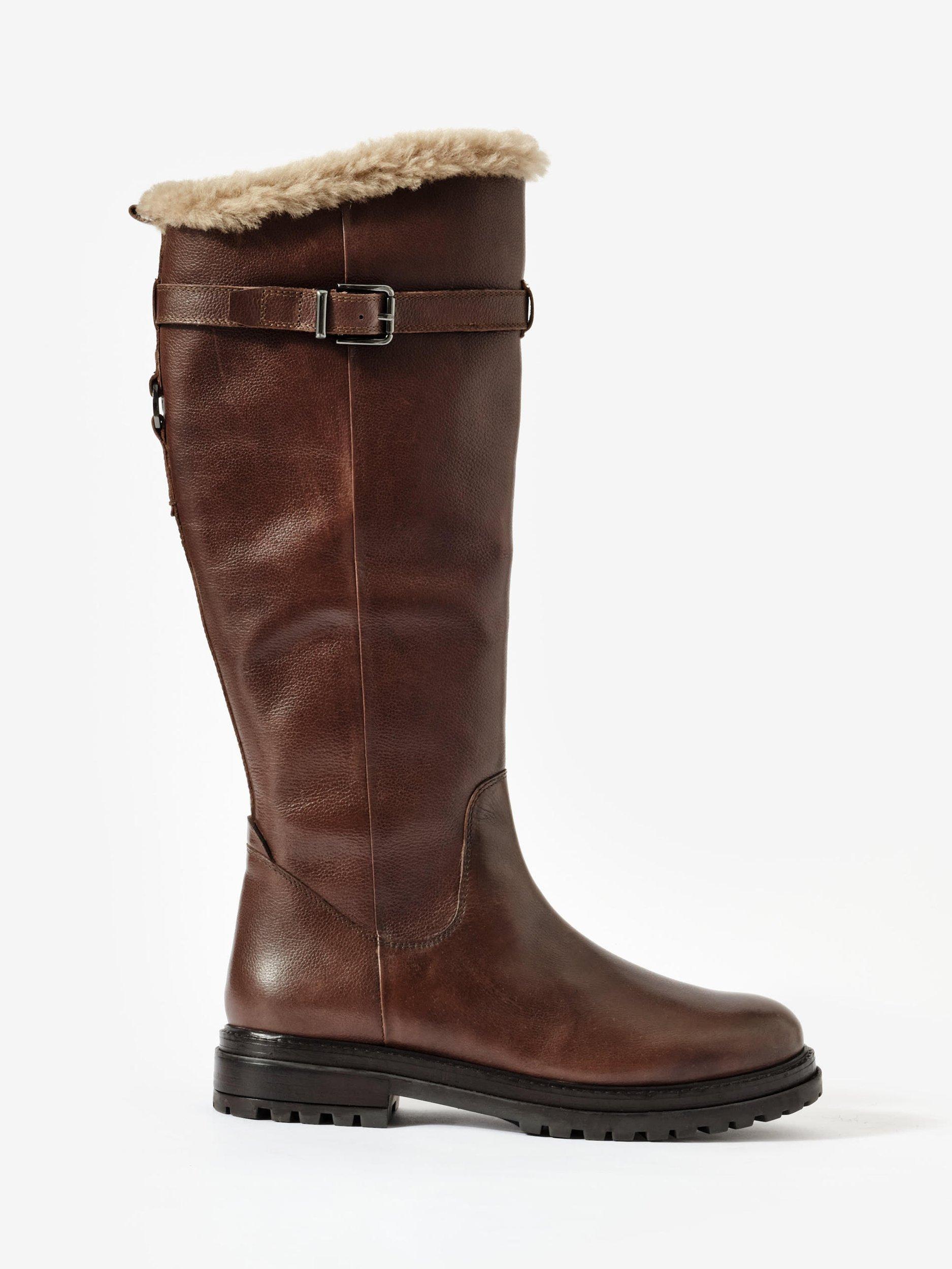 Mint Velvet Leather Knee High Boots, Brown