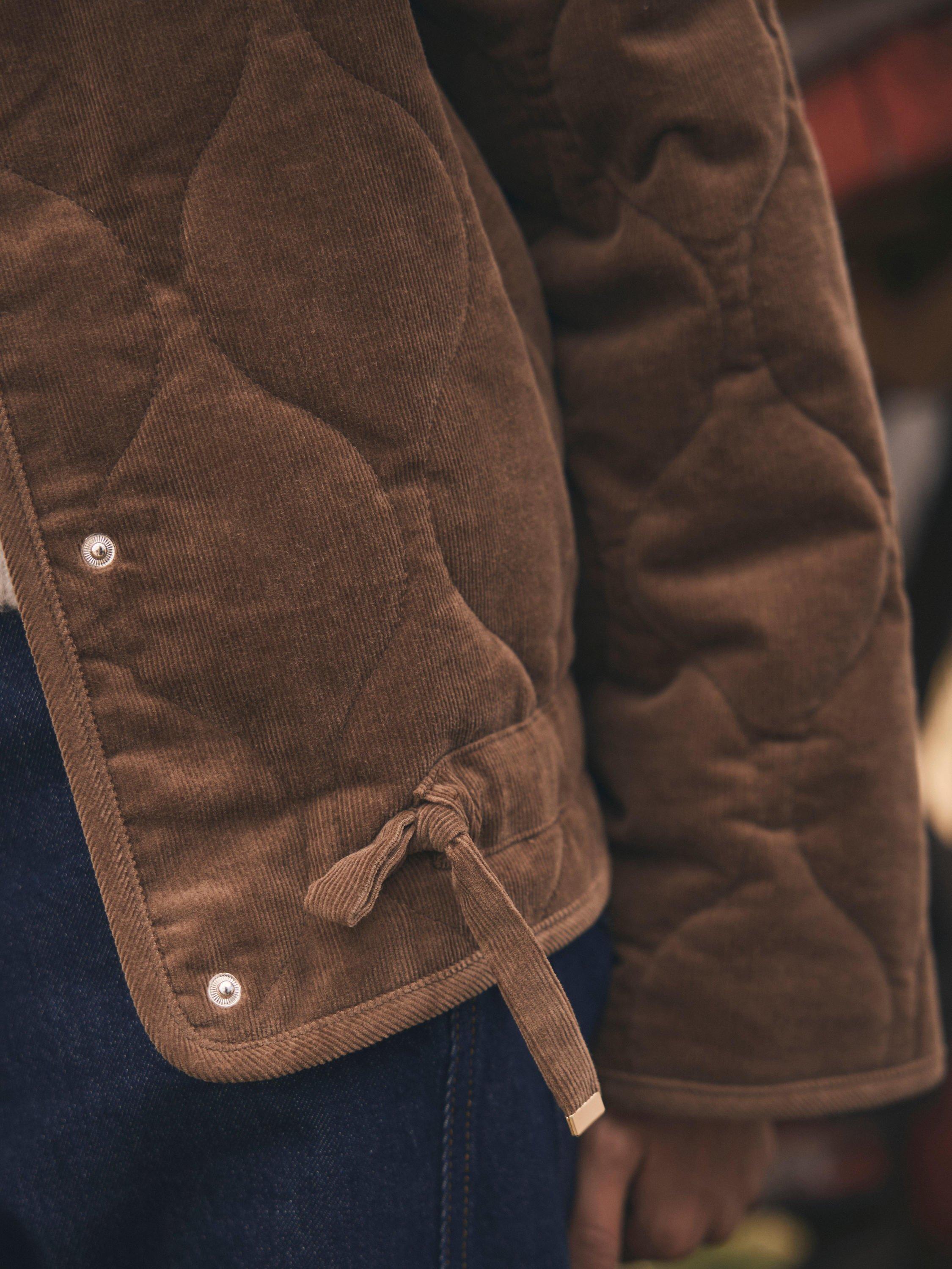 Product image 4 of 7, which shows Mint Velvet Cotton Blend Geometric High Neck Quilted Jacket, Brown Camel, XL