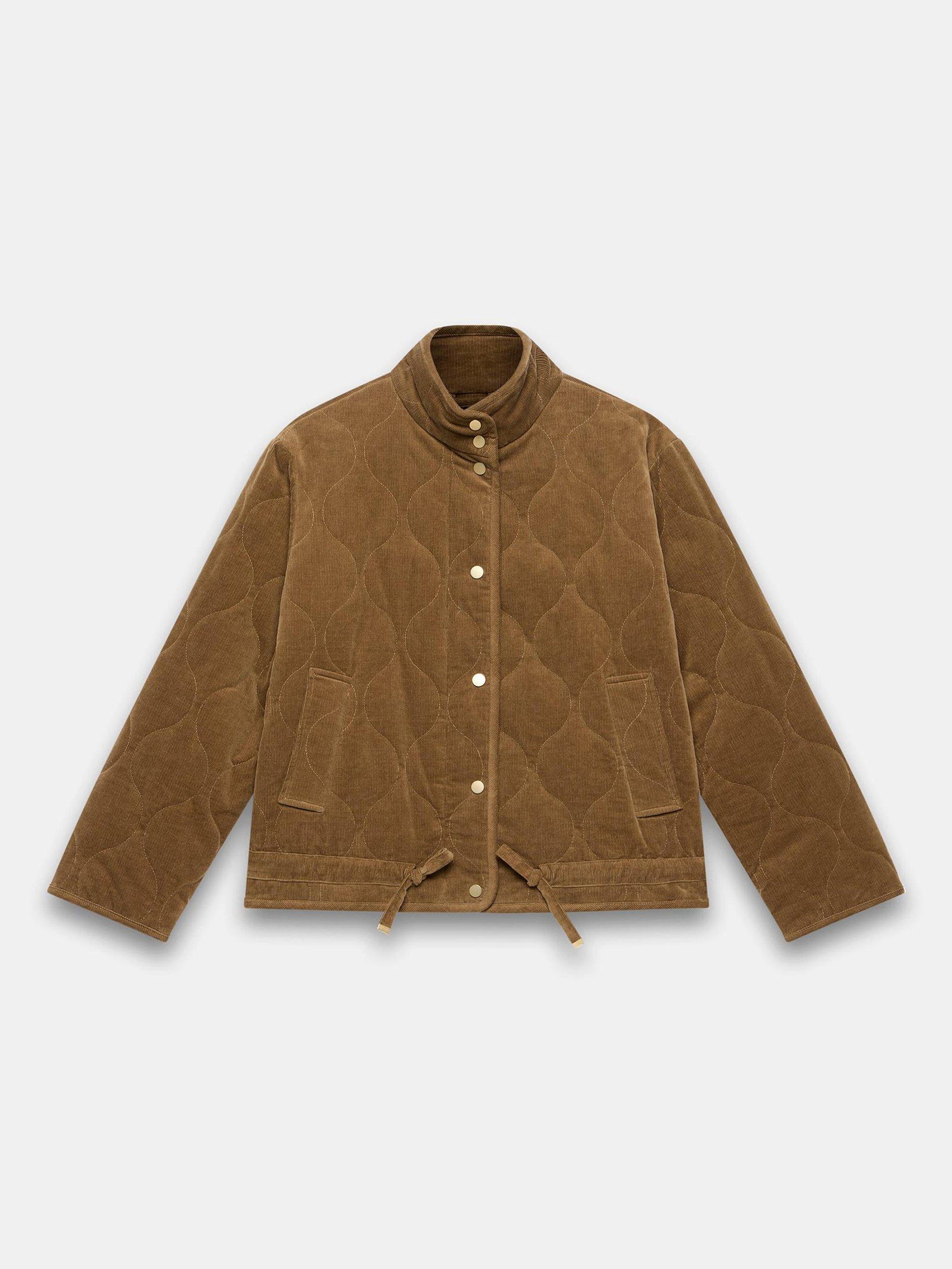 Product image 6 of 7, which shows Mint Velvet Cotton Blend Geometric High Neck Quilted Jacket, Brown Camel, XL