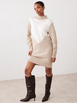 Mint Velvet Argyle Knit Mini Dress, Natural, Natural