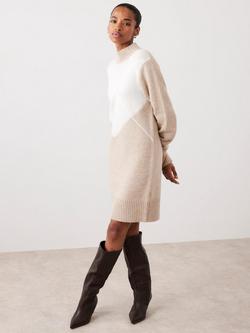 Mint Velvet Argyle Knit Mini Dress, Natural - view 2, Natural