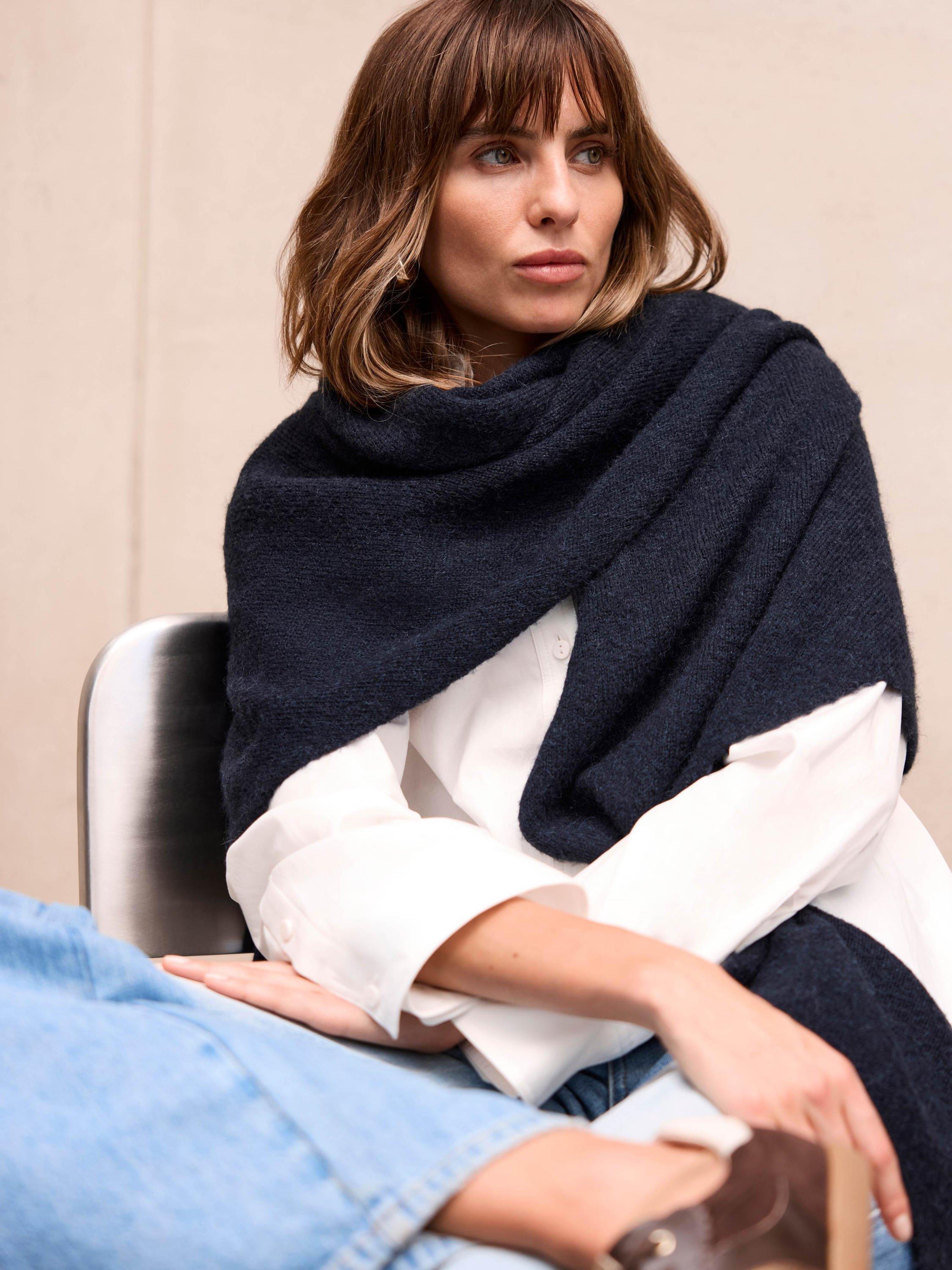 Product image 2 of 3, which shows Mint Velvet Knit Wool Blend Shawl, Blue Navy, One Size