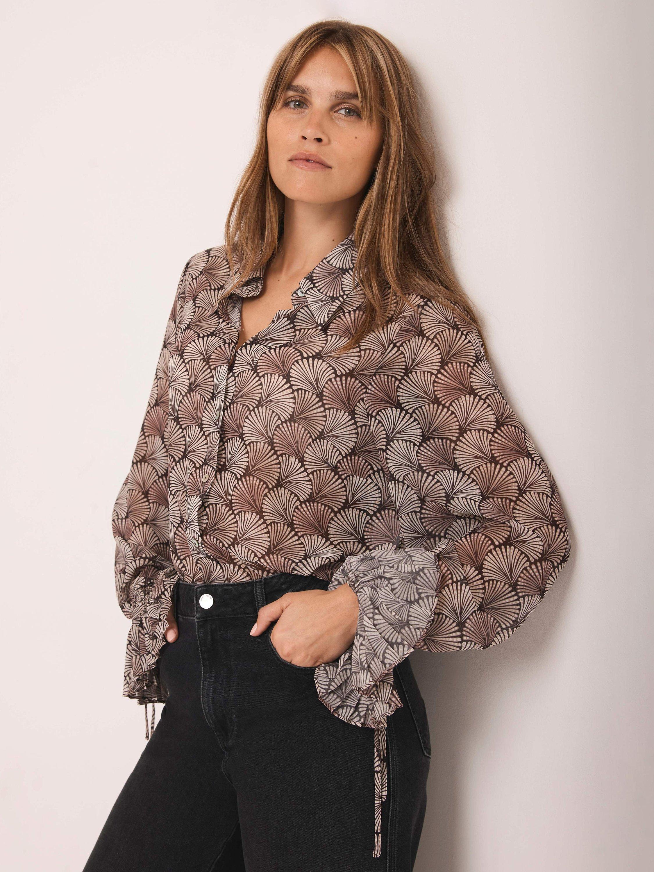 Product image 2 of 7, which shows Mint Velvet Graphic Print Shirt, Natural, XS