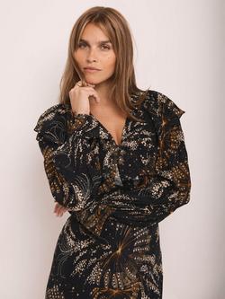 Mint Velvet Shimmer Ruffle Detail Blouse, Black/Multi, Black/Multi