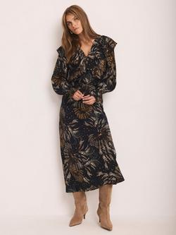 Mint Velvet Shimmer Ruffle Detail Blouse, Black/Multi - view 2, Black/Multi