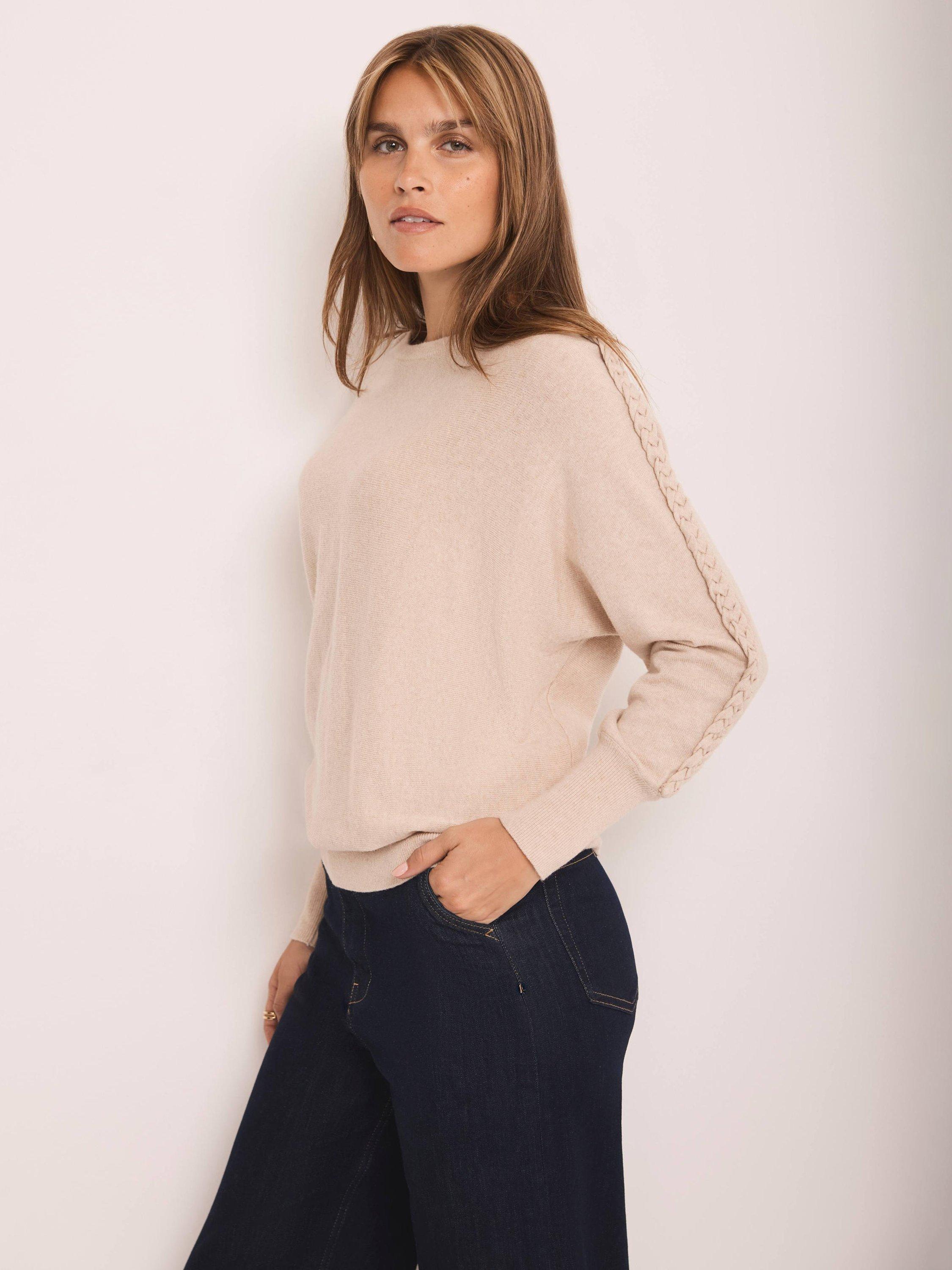 Product image 2 of 7, which shows Mint Velvet Cotton Blend Batwing Boat Neck Jumper, Natural, XS