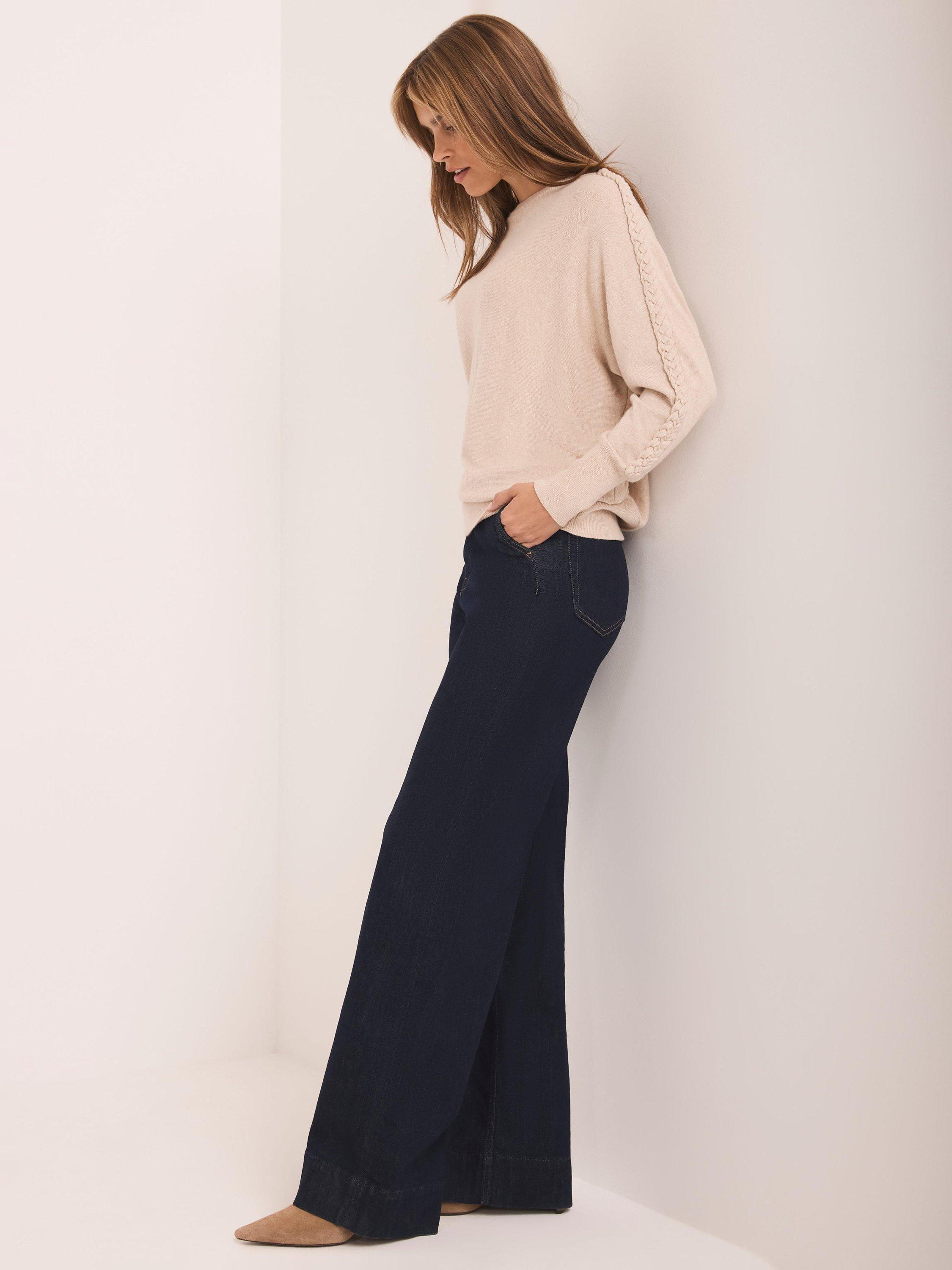 Product image 4 of 7, which shows Mint Velvet Cotton Blend Batwing Boat Neck Jumper, Natural, XS