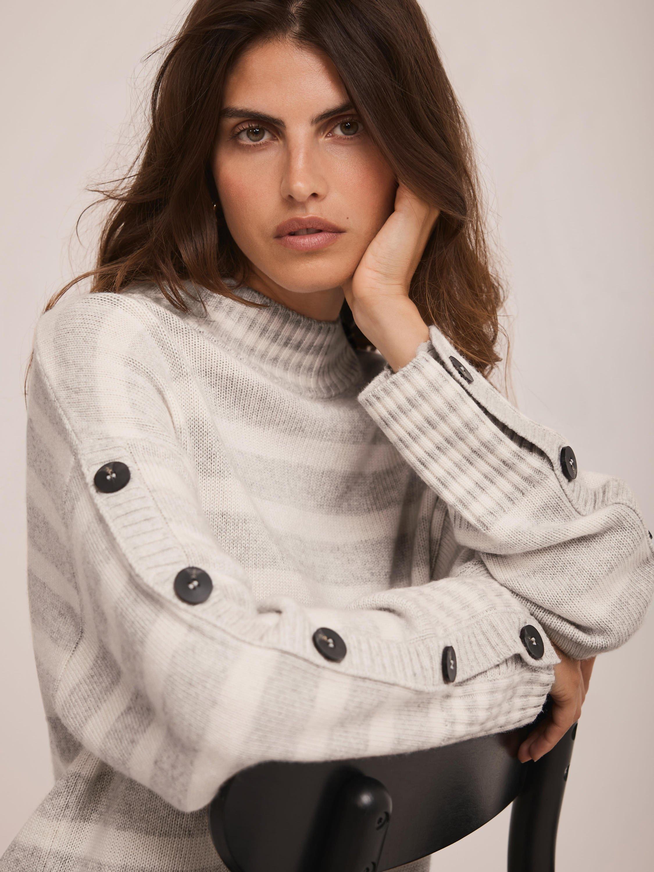 Product image 2 of 7, which shows Mint Velvet Striped Longline Jumper, Grey/Multi, S