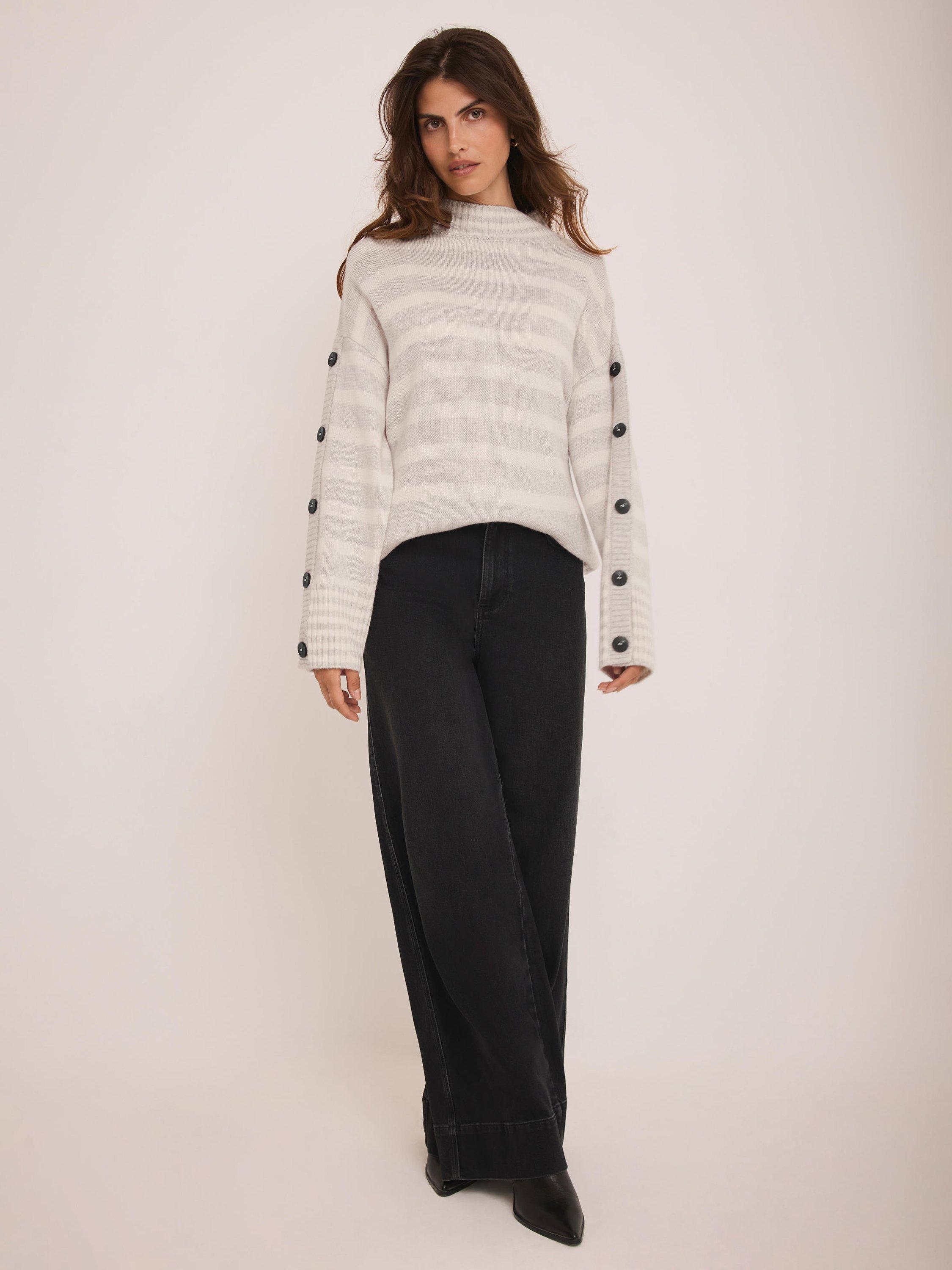 Product image 3 of 7, which shows Mint Velvet Striped Longline Jumper, Grey/Multi, S