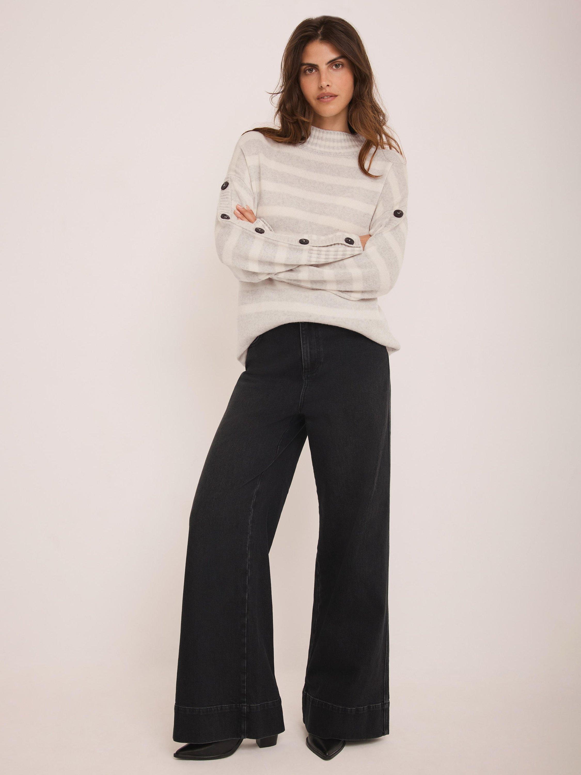 Product image 5 of 7, which shows Mint Velvet Striped Longline Jumper, Grey/Multi, S