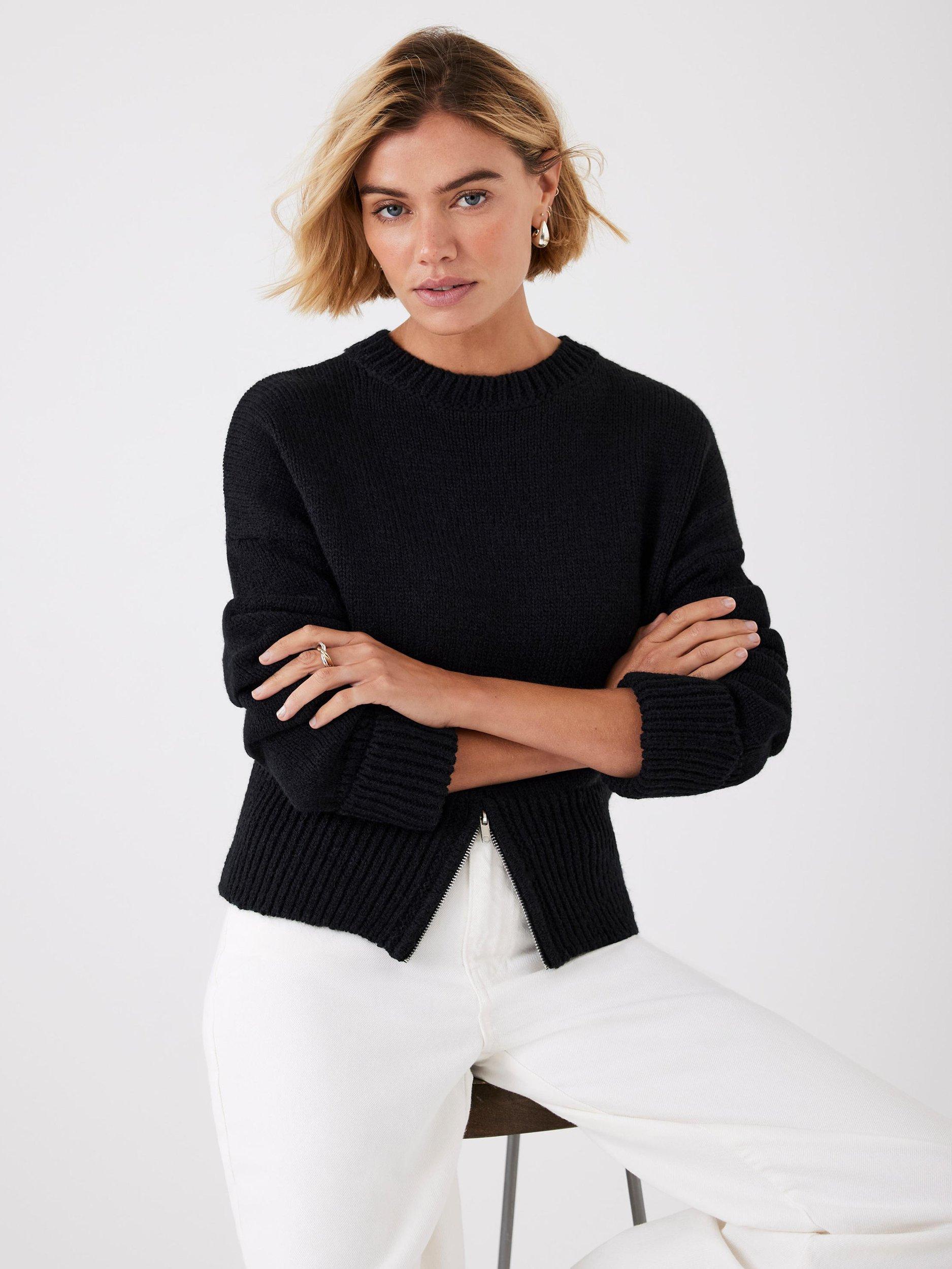 Product image 1 of 8, which shows Mint Velvet Zip Detail Jumper, Black, M