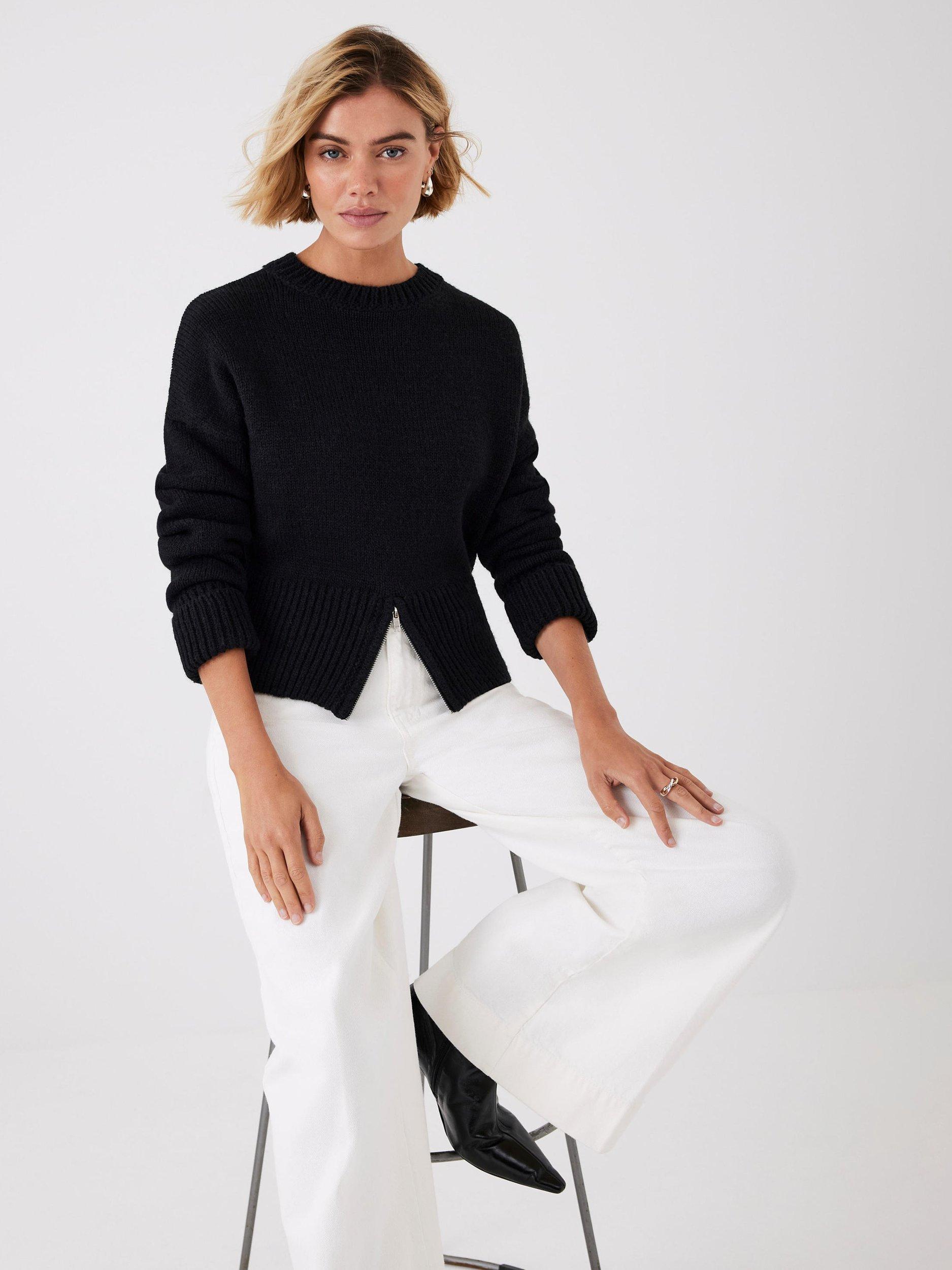 Product image 4 of 8, which shows Mint Velvet Zip Detail Jumper, Black, M