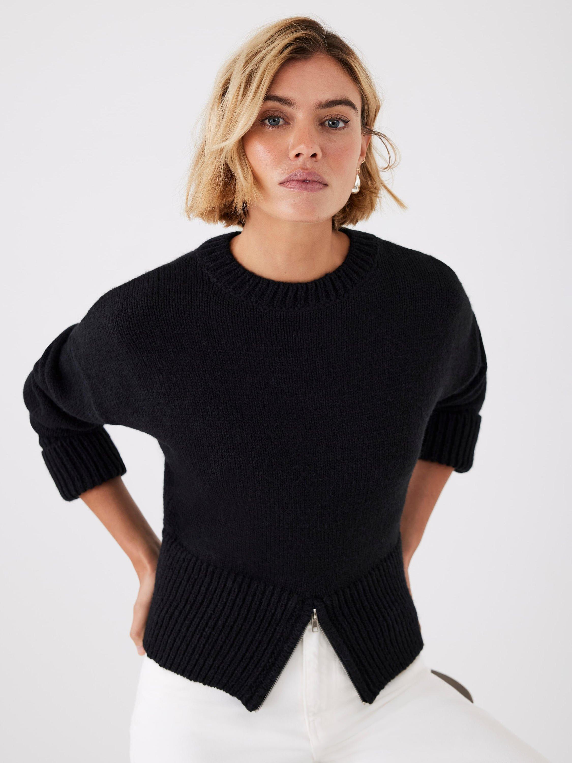 Product image 6 of 8, which shows Mint Velvet Zip Detail Jumper, Black, M