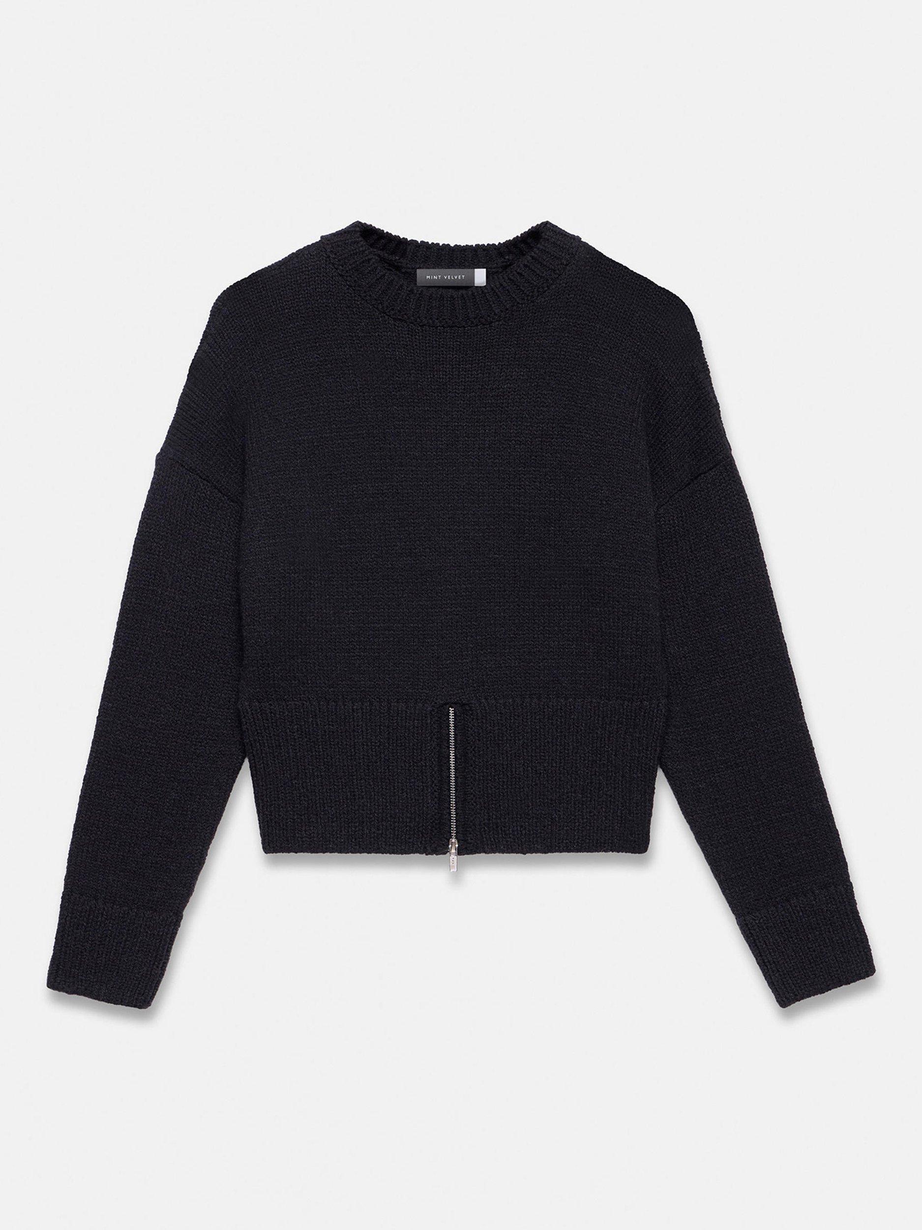 Product image 7 of 8, which shows Mint Velvet Zip Detail Jumper, Black, M