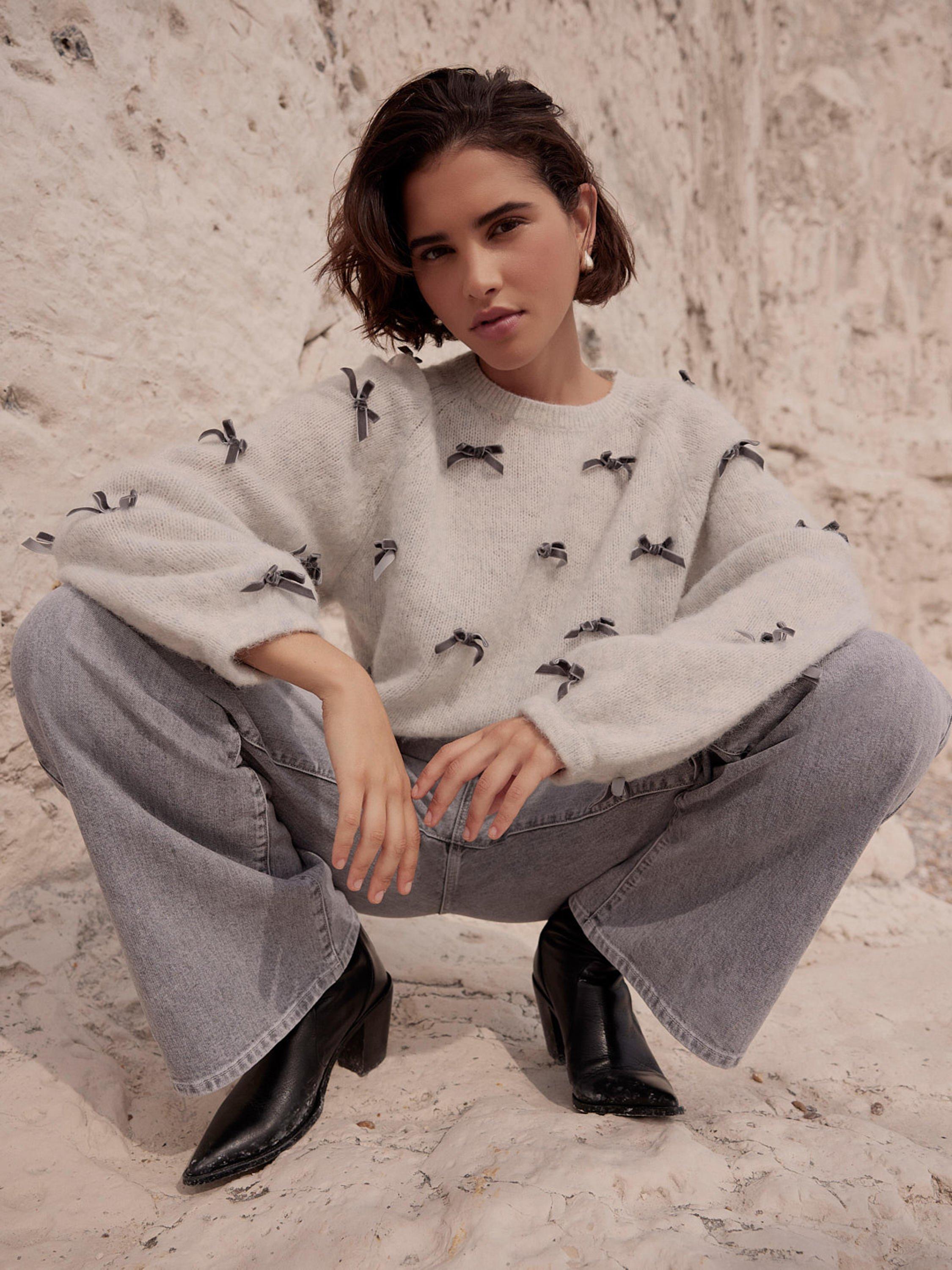 Product image 1 of 7, which shows Mint Velvet Bow Detail Jumper, Grey, S