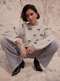 Mint Velvet Bow Detail Jumper, Grey, Grey